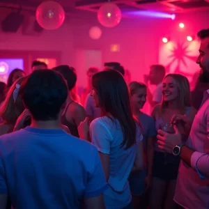 Atlanta dance party atmosphere with adults dancing and socializing