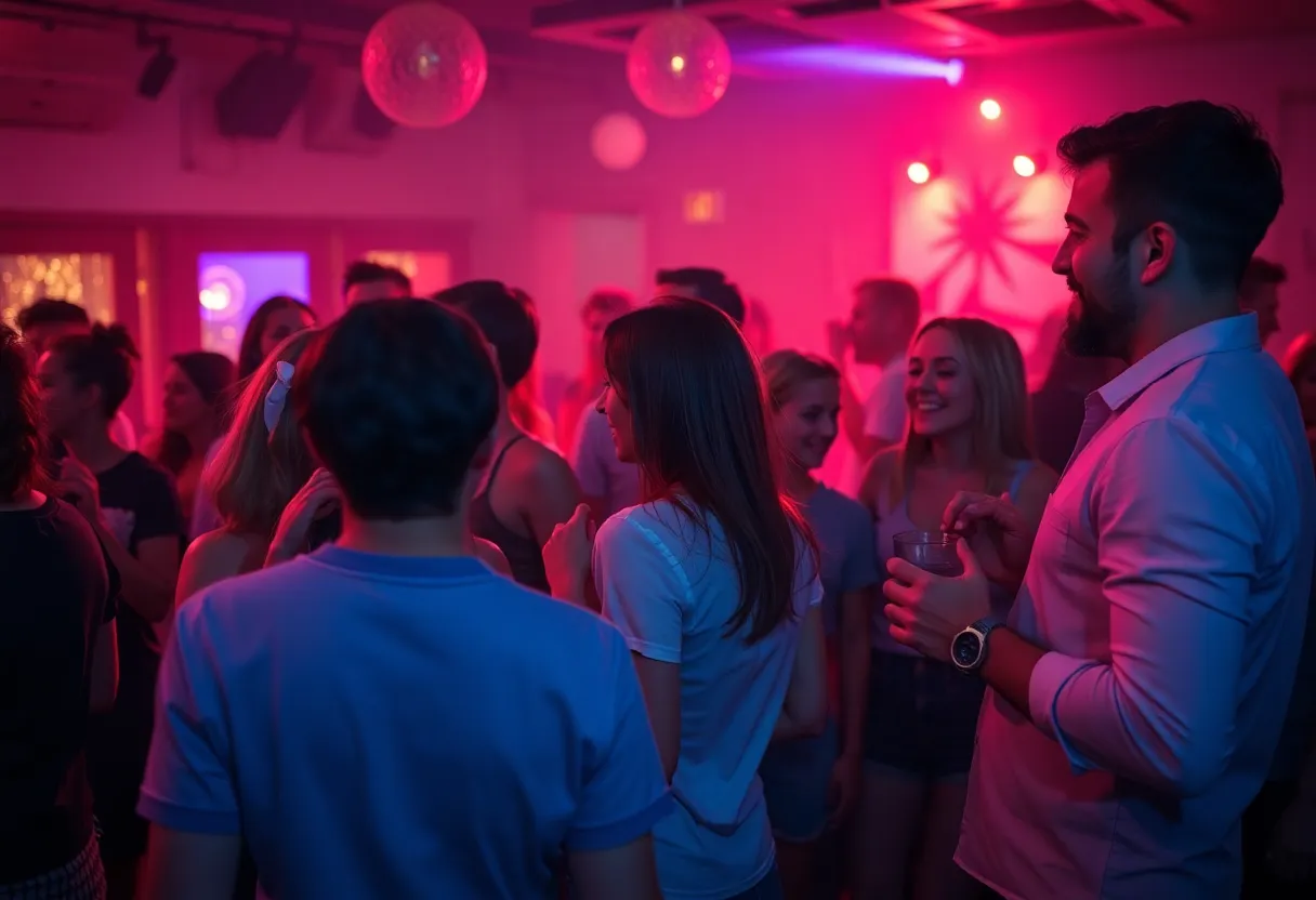 Atlanta dance party atmosphere with adults dancing and socializing