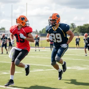 Atlanta Falcons players training on the practice field