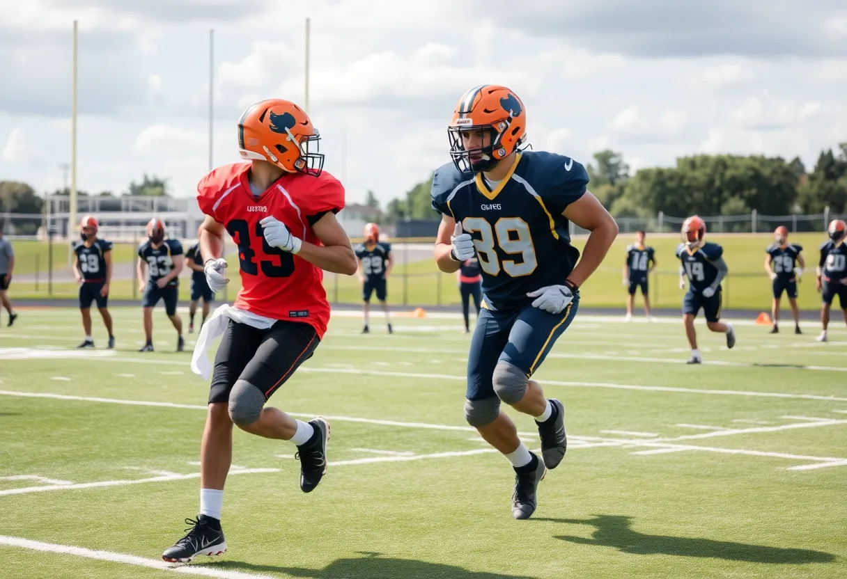 Atlanta Falcons players training on the practice field