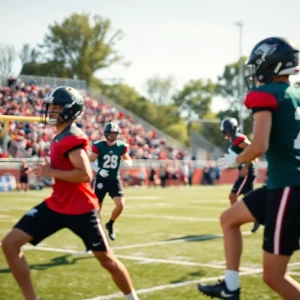 Atlanta Falcons practicing on the field