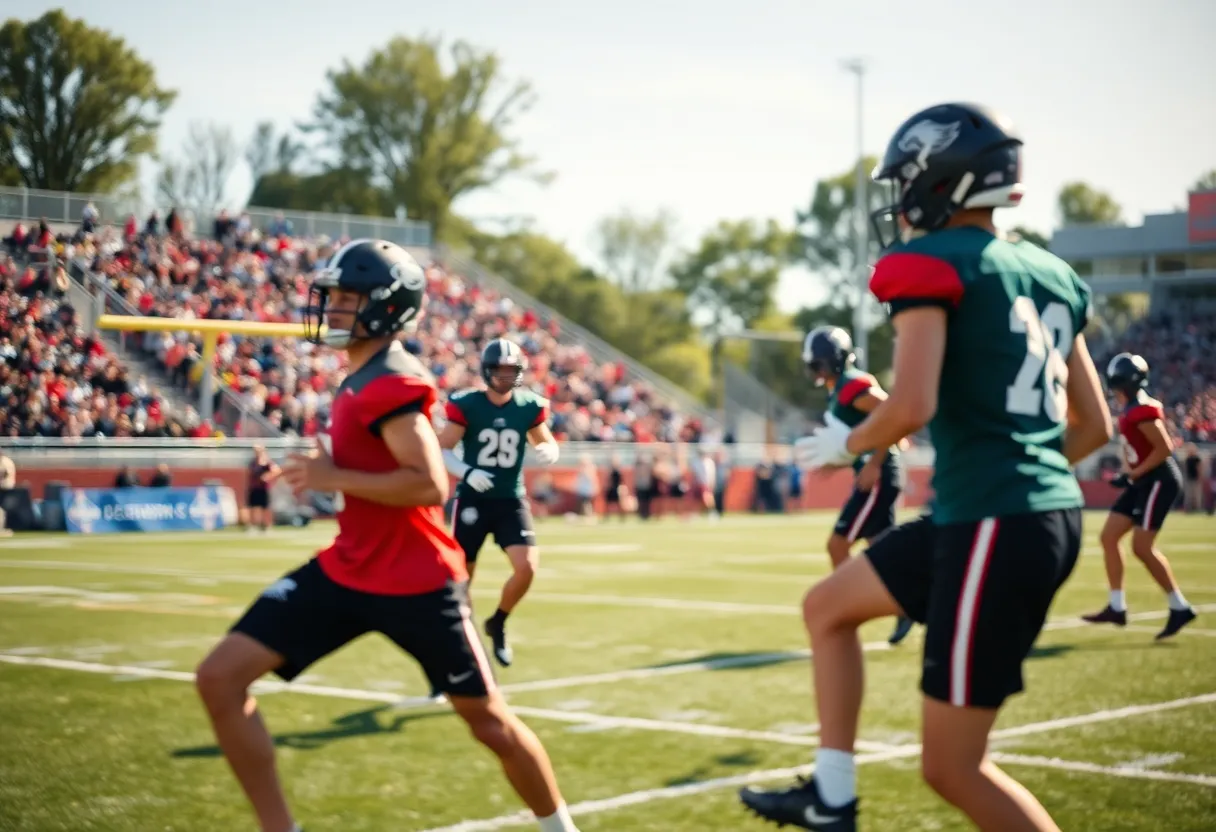 Atlanta Falcons practicing on the field