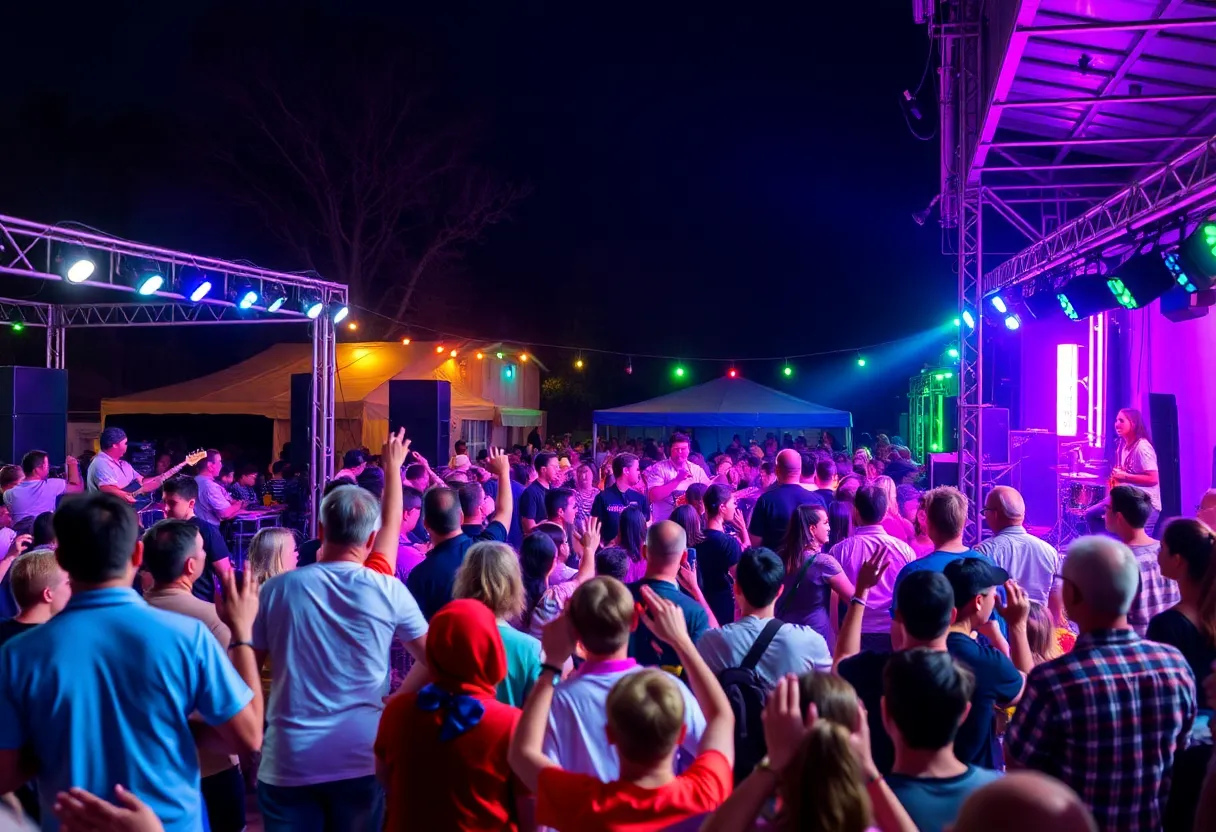 Vibrant concert scene in Atlanta with performers and audience