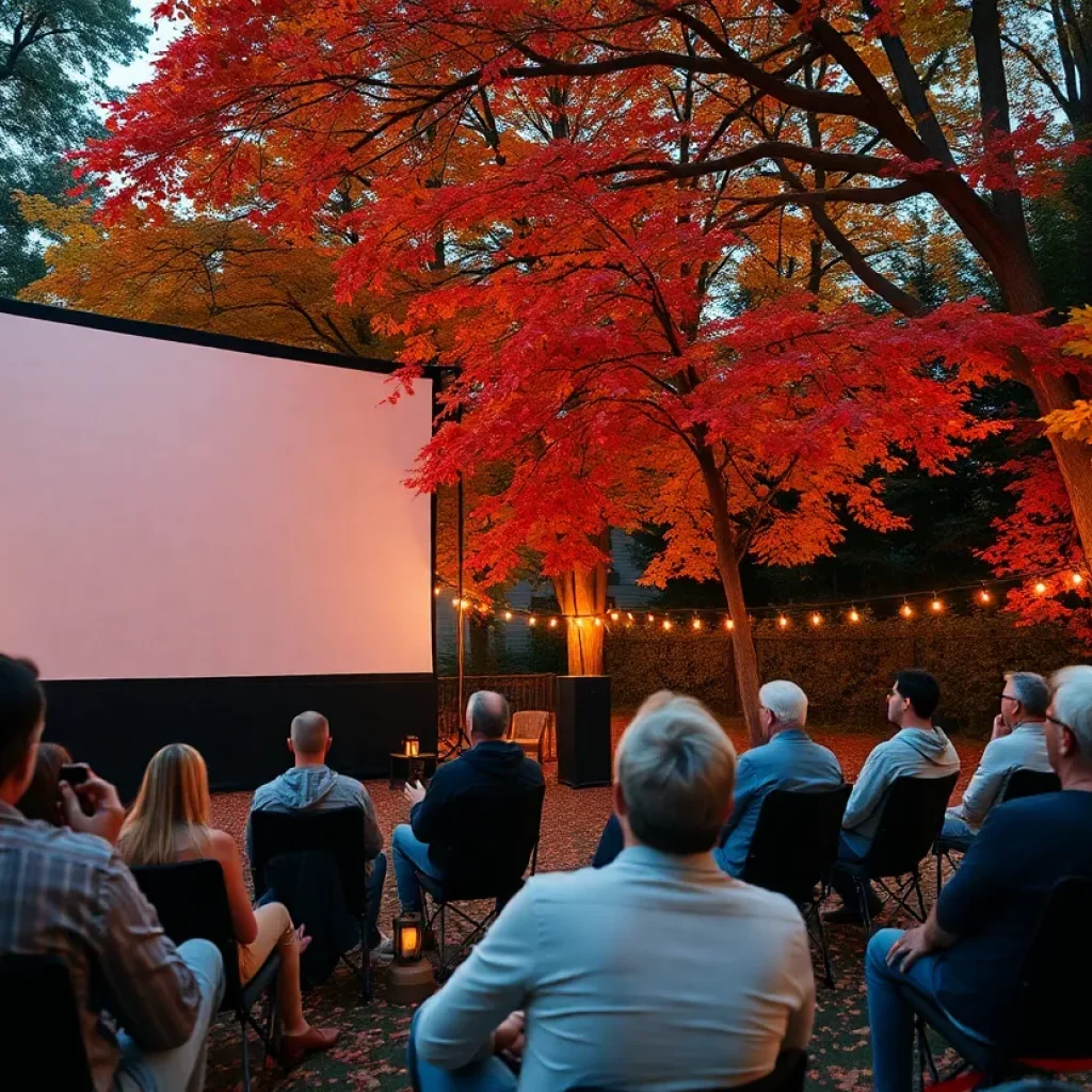 Outdoor film screening in Atlanta during fall