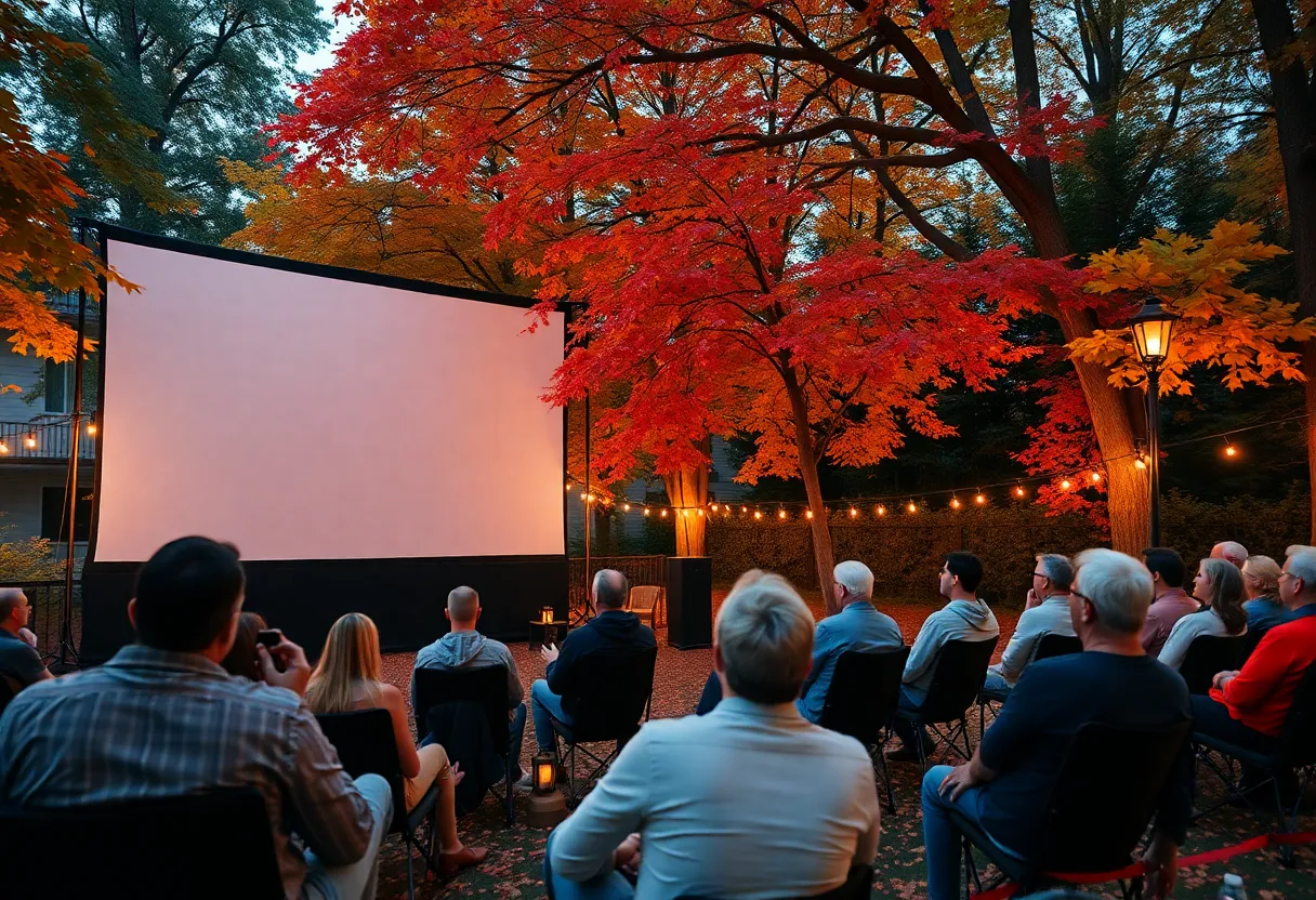 Outdoor film screening in Atlanta during fall