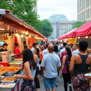 Crowd enjoying diverse cuisines at Atlanta food festival