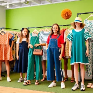 Stylish game day clothing including dresses and accessories for women and kids.