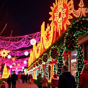 Vibrant holiday light display in Atlanta's park