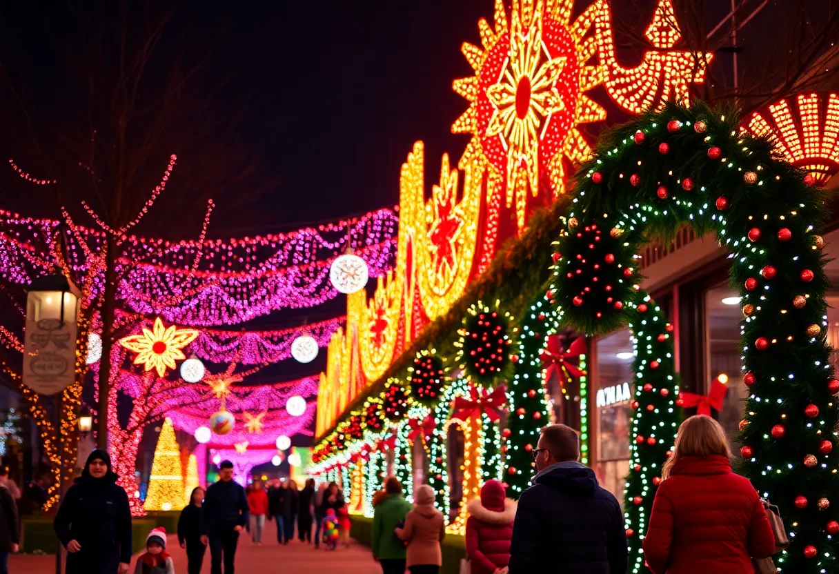 Colorful holiday lights at a park in Atlanta