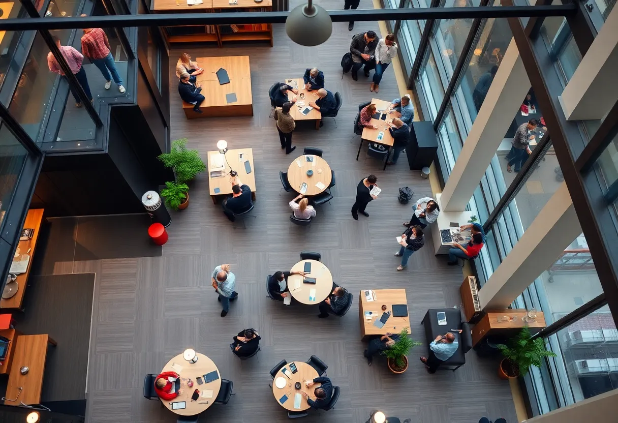 People networking in a modern co-working space in Atlanta