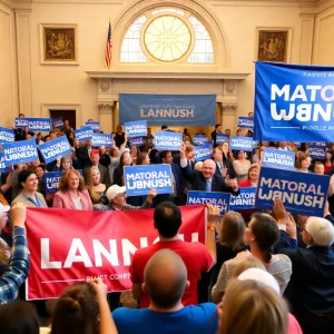 Supporters gathered at Atlanta City Hall for the campaign launch