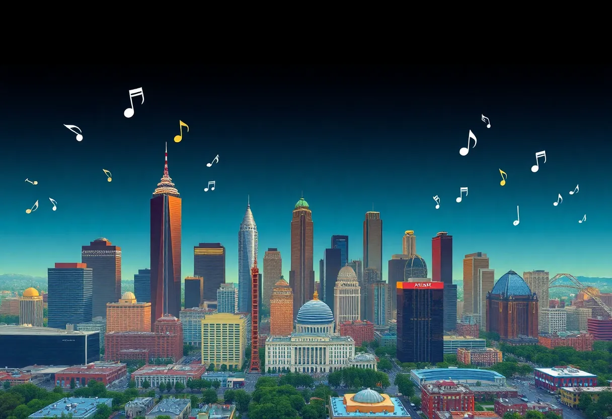 Vibrant cityscape of Atlanta highlighting the music scene
