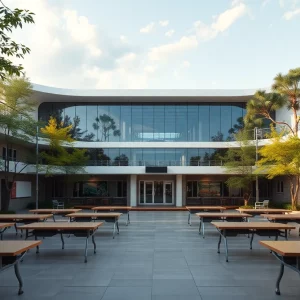 Futuristic school building representing educational innovation