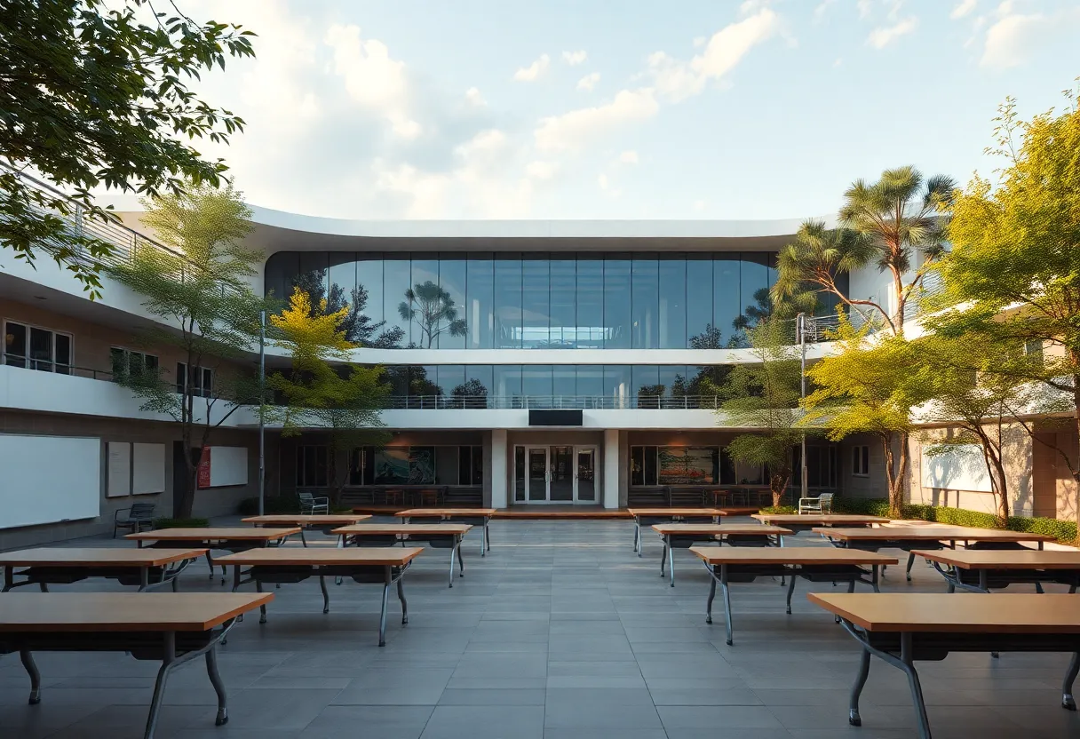 Futuristic school building representing educational innovation