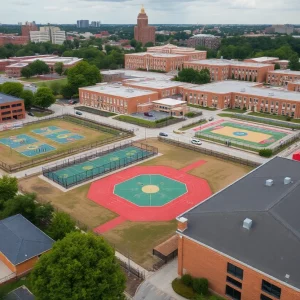 Aerial view of Atlanta Public Schools showcasing empty facilities