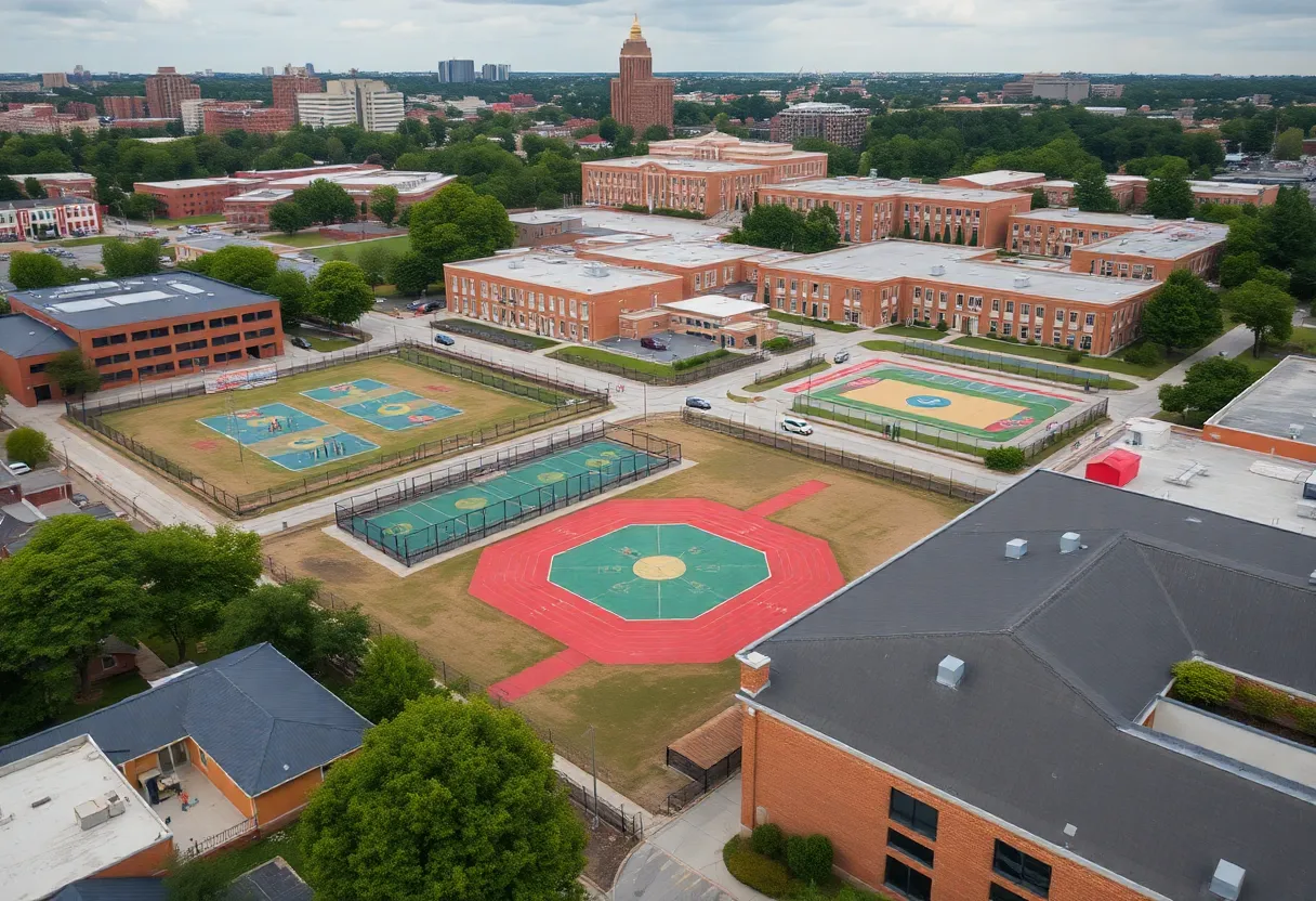 Aerial view of Atlanta Public Schools showcasing empty facilities