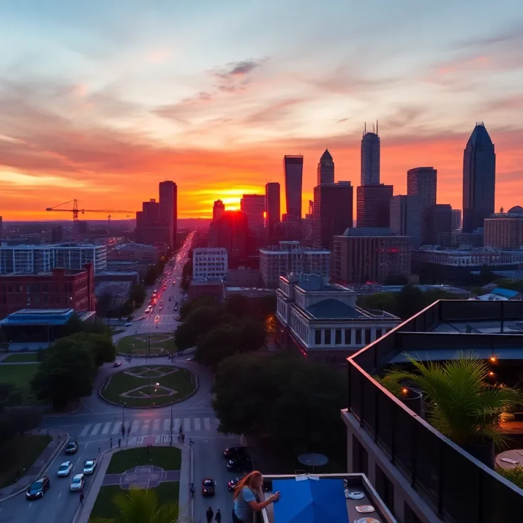 Scenic view of Atlanta skyline with sunset backdrop