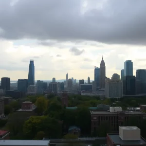 Atlanta skyline under cloudy skies indicating cooler weather