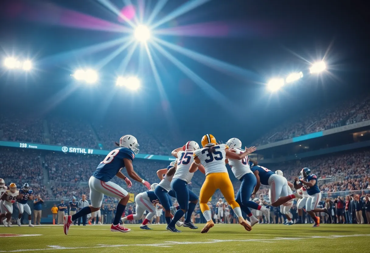 Atlanta Falcons players executing a game plan on the field