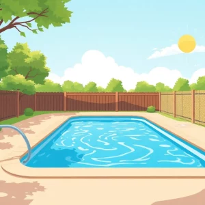 An illustration showing backyard swimming pool safety measures.