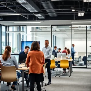Engaged employees in a vibrant office environment