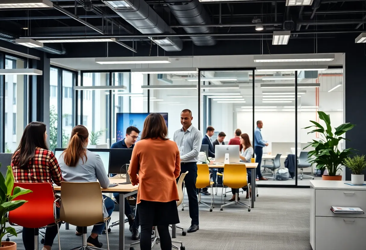 Engaged employees in a vibrant office environment