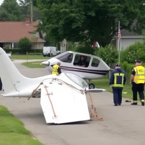Emergency responders at the scene of the Brookhaven plane crash.