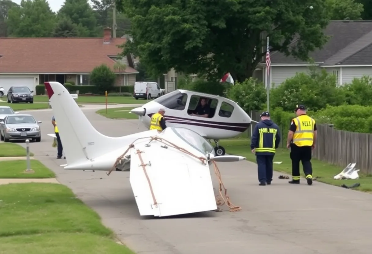 Emergency responders at the scene of the Brookhaven plane crash.