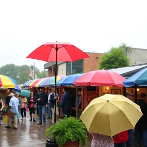 Colorful umbrellas at a Brookhaven event in the rain