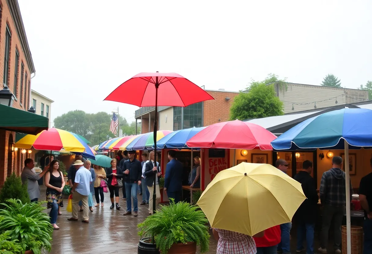 Colorful umbrellas at a Brookhaven event in the rain