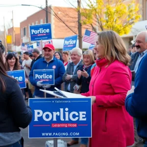Campaign event featuring supporters in a small city