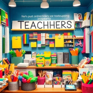 Pop-up shop filled with school supplies for teachers