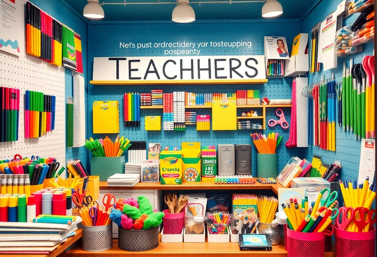 Pop-up shop filled with school supplies for teachers