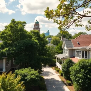 Scenic view of a beautiful neighborhood in Atlanta, showcasing homes and greenery.