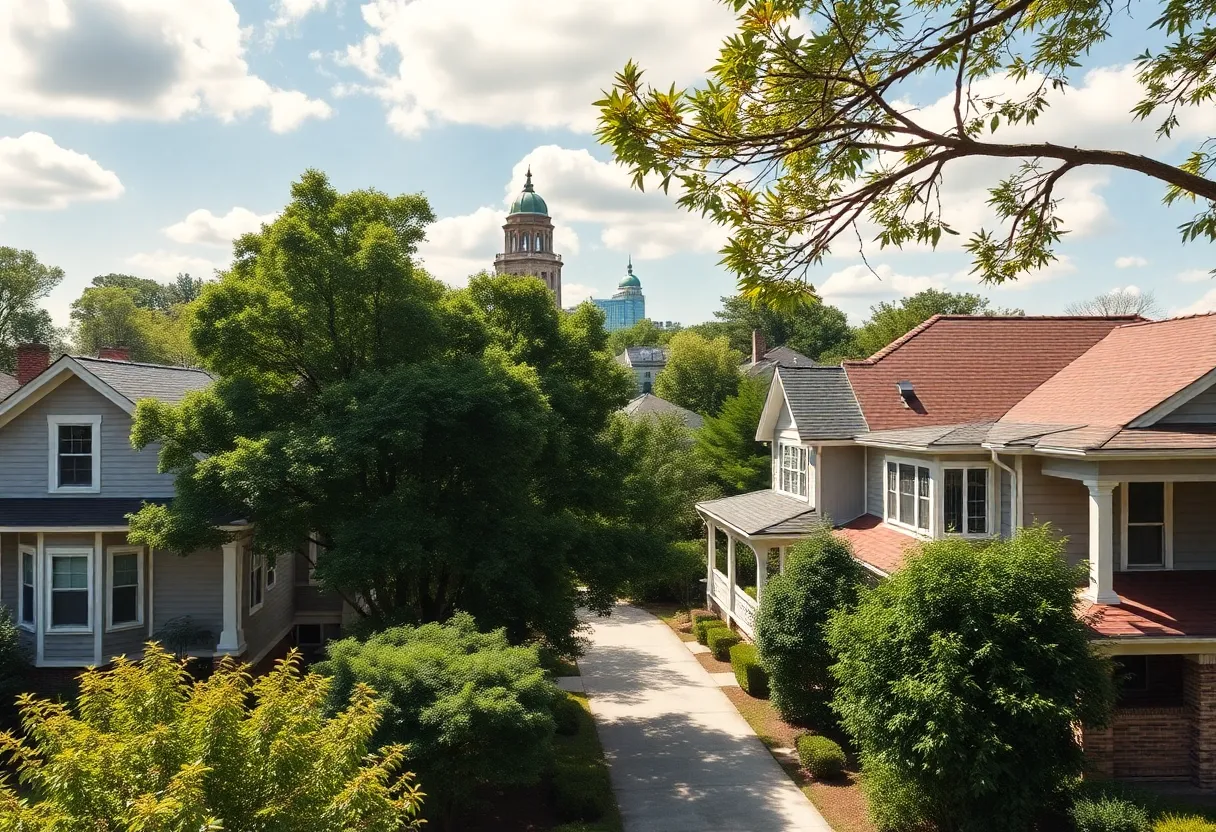 Scenic view of a beautiful neighborhood in Atlanta, showcasing homes and greenery.