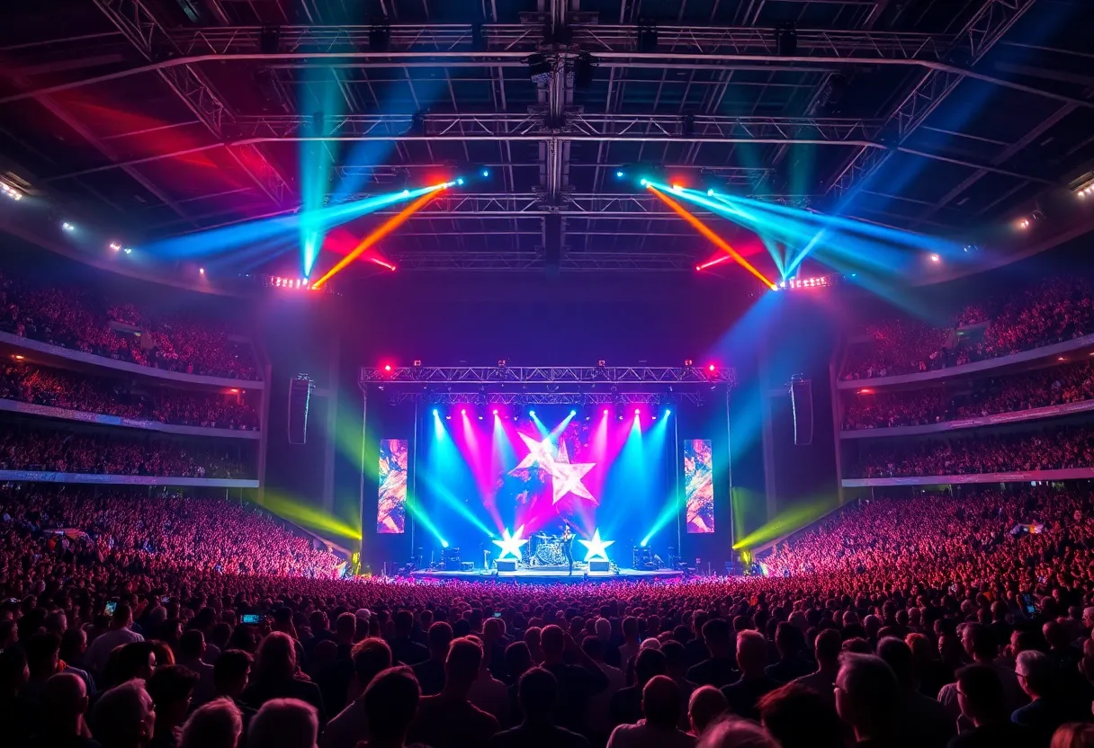 Chris Brown performing live at Truist Park with an enthusiastic audience