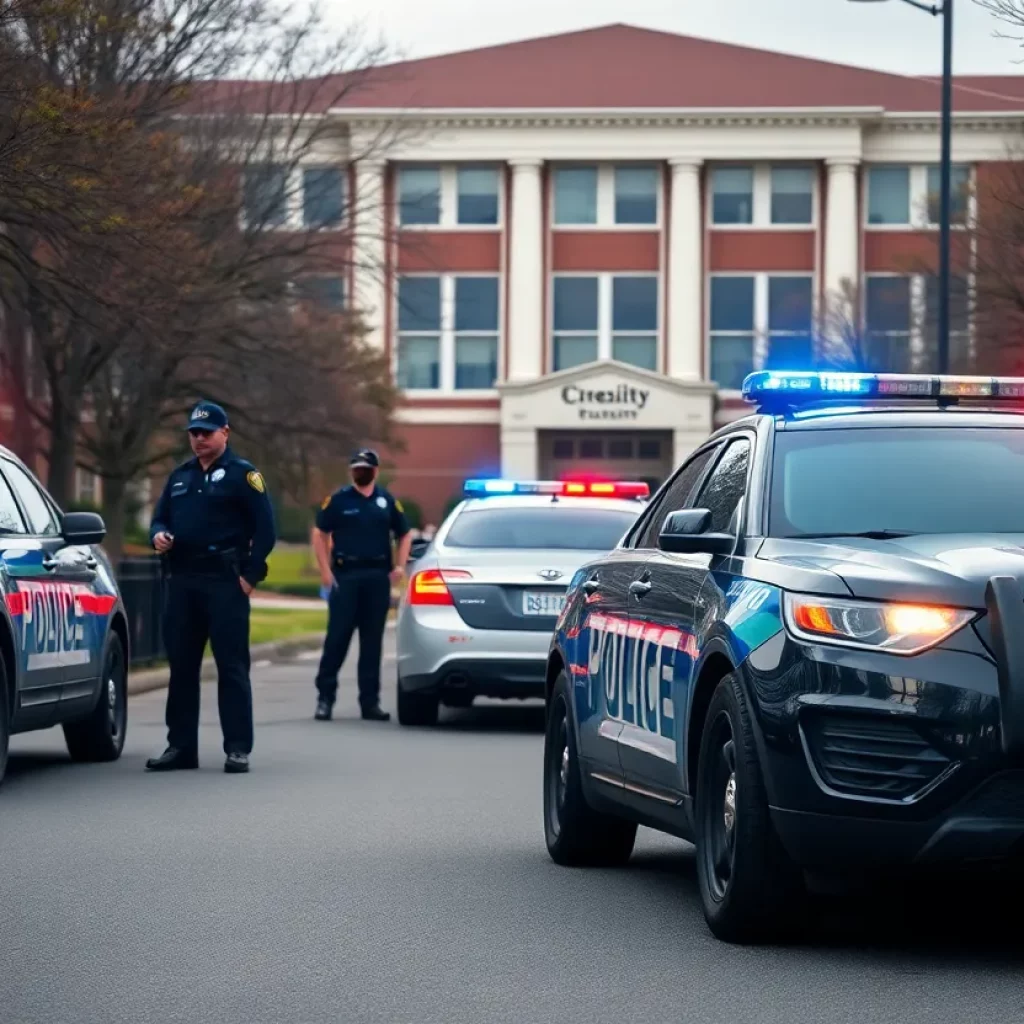 Police cars parked outside Clark Atlanta University in response to a hoax threat