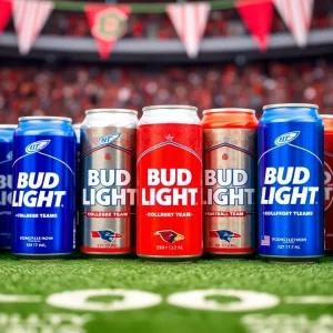 Bud Light limited-edition college football cans showcasing team logos