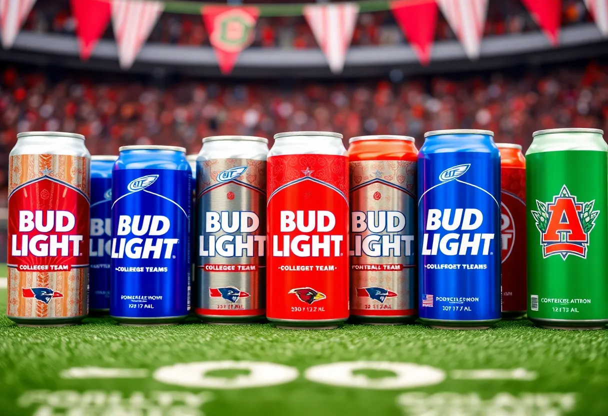 Bud Light limited-edition college football cans showcasing team logos