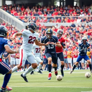 Football game between Collins Hill Eagles and Woodward Academy War Eagles.