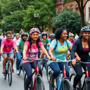 Participants enjoying a community bike ride in Atlanta