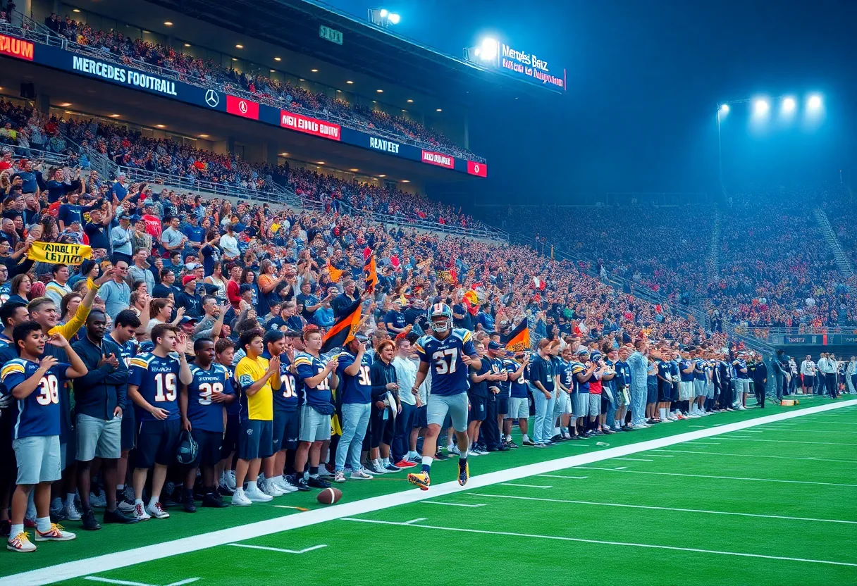 High school football action during the Corky Kell Classic at Mercedes-Benz Stadium.