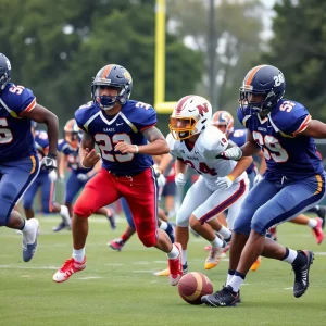 High school football cornerbacks playing on a field