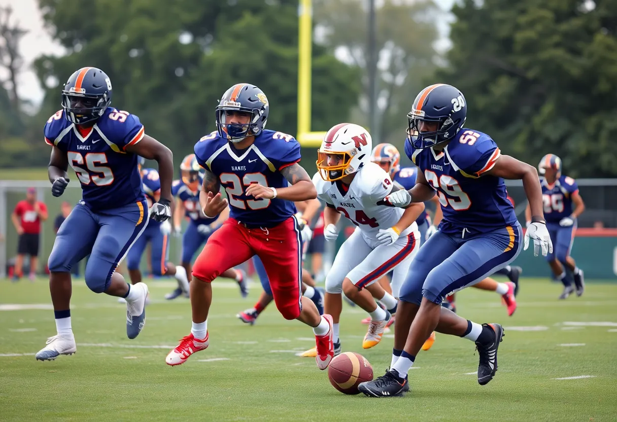 High school football cornerbacks playing on a field