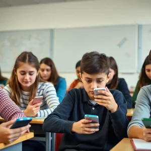 Classroom with students learning without using cell phones.