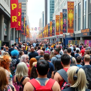 Crowd of attendees in costumes at Dragon Con 2023