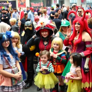 Crowd enjoying Dragon Con festivities with cosplayers