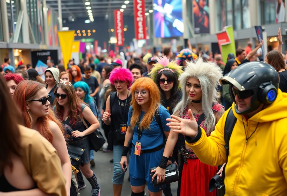 Crowd enjoying a colorful parade at Dragon Con with costumed characters