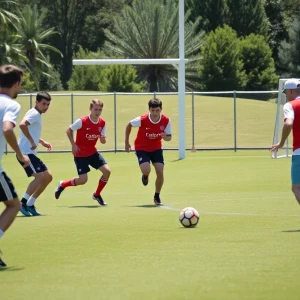 Atlanta Falcons players practicing on the field