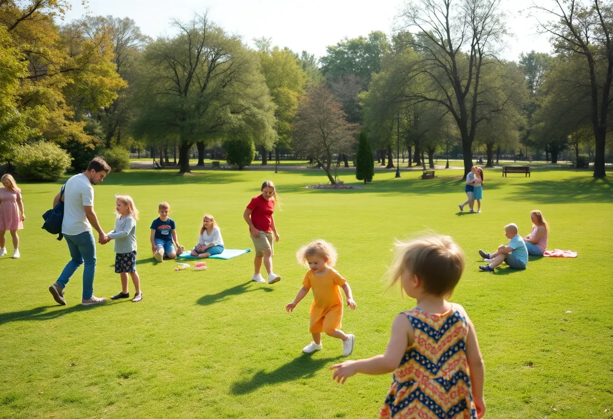 Family participating in outdoor activities in a park in Brookhaven